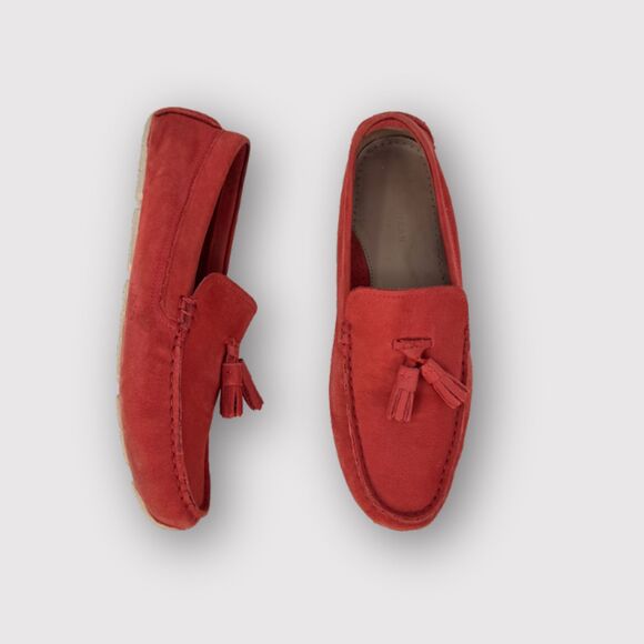 Cole Haan Mens Loafer Red Leather Driver Slip On Tasseled Penny Driving US 7 B - Picture 1 of 10